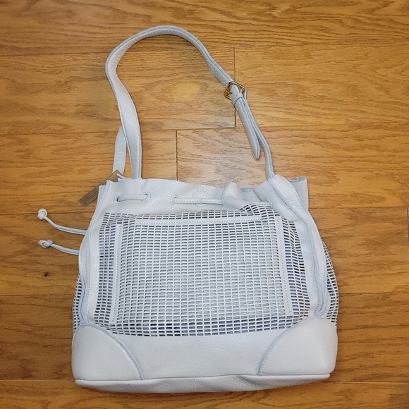 NWT Linea Pelle Preston Perforated Leather Tote Bag, Bone/Ivory - Picture 3 of 5